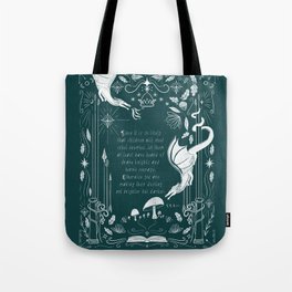 Children’s Fantasy Book Quote Chalk Dragons C S Lewis Hobbits Narnians Elfs Dwarves  Bravery Teal and White Tote Bag