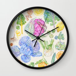 Winter Harvest - Neutral Wall Clock | Herb, Gardening, Lemon, Sage, Botanical, Citrus, Watercolor, Orange, Watercolour, Fruit 
