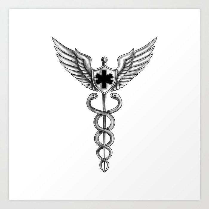 Caduceus Pilot Wings Emt Star Tattoo Art Print By Patrimonio