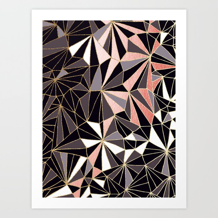 Stylish Art Deco Geometric Pattern Black Coral Gold Abstract