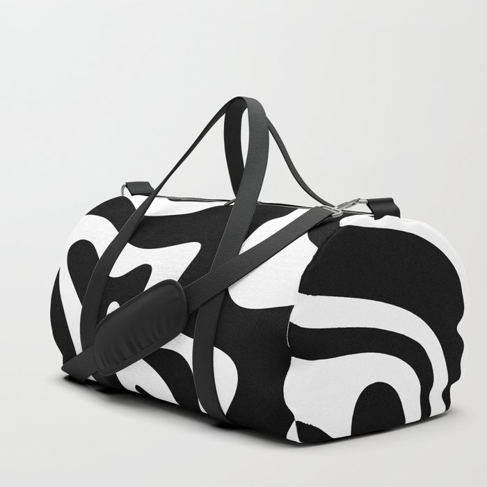 Liquid Swirl Abstract Pattern in Black and White Duffle Bag