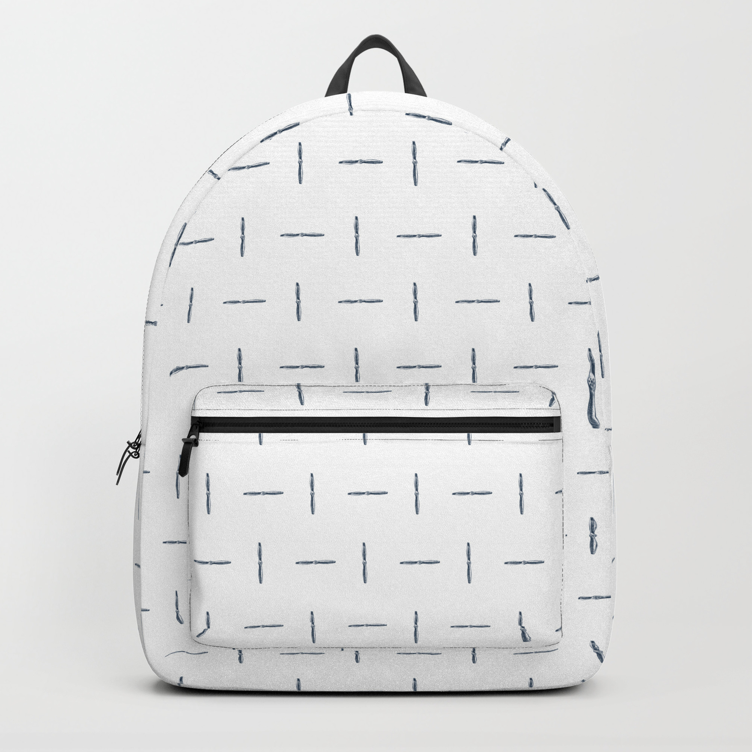 blue and white backpack