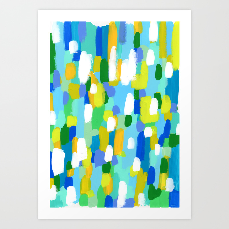 Meet Me In The Woods Green Blue Abstract Painting White Mint