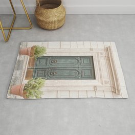 Vintage Door In Rome City Photo | Baroque Street Architecture Art Print | Italy Travel Photography Rug | Baroque, Italy, Travel, Frontdoor, Entry, Roma, Digital, Architecture, Facade, Green 
