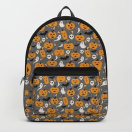Pumpkin Party in Gray Backpack | Jack O Lantern, Pumpkin, Bat, Cute Halloween, Jackolantern, Ghoul, Skull, Dark, Gray, Fall 