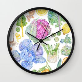 Winter Harvest Wall Clock | Herb, Winter, Botanical, Harvest, Fruit, Kitchen, Orange, Sage, Kale, Garden 