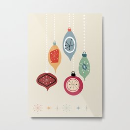 Retro Christmas Baubles Metal Print | 60S, Modern, Stars, Festive, Colorful, Holidays, Baubles, Winter, Midcenturymodern, Retro 