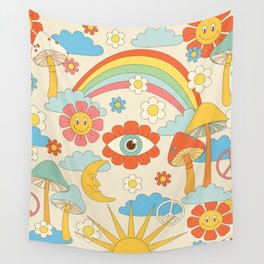 retro fantasy , boho mushroom rainbow trip Wall Tapestry | Digital, Vector, Heart, Colorful, Rainbow, Nature, Lsd, Pattern, Love, Fun 
