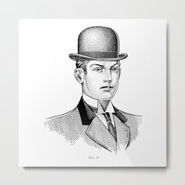 Man in a Derby Metal Print | Derby, Bespoke, Sartorial, Distinguished, Man, Drawing, Suit, Etch, Ink Pen, Vintage 