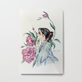 Peonies (Hanbok girls) Watercolor Metal Print | Drawing, Watercolour, Mixed Media, Flowers, Girls, Peonies, Girl, Woman, Painting, Korean 