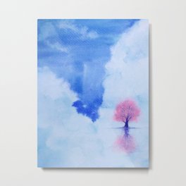 watercolor landscape cherry blossom tree stand alone in the middle sea with blue sky.	 Metal Print | Painting, Beauty, Blue, Oil, Coast, Anime, Beach, Art, Summer, Colorful 