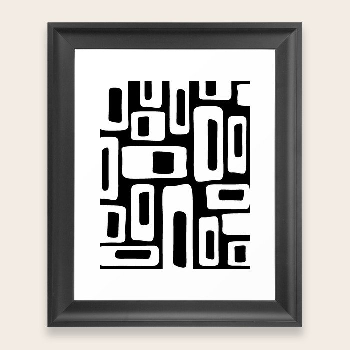 Retro Mid Century Modern Abstract Pattern 335 Black and White Framed