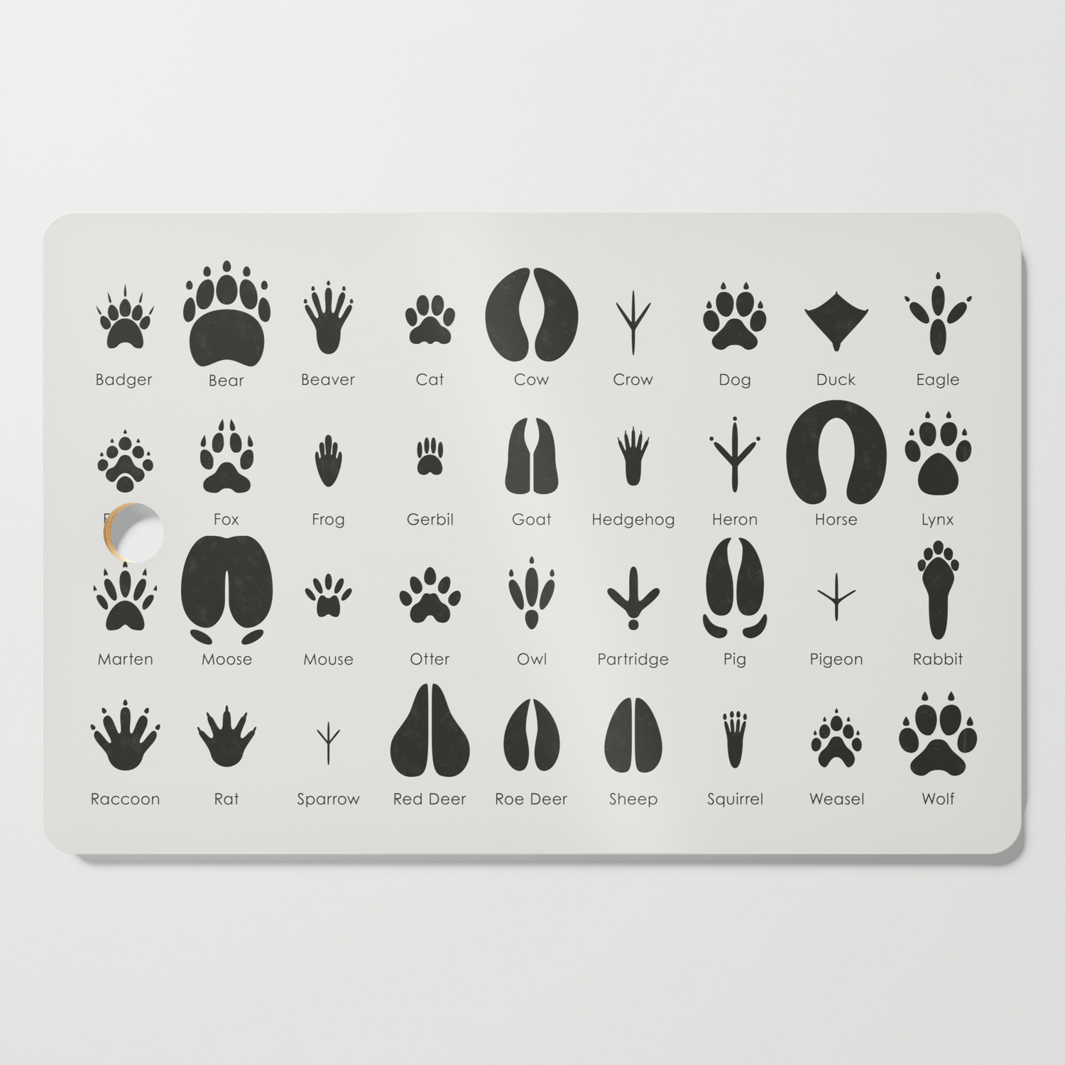 Animal Tracks Identification Chart or Guide Cutting Board by Iris Luckhaus  | Society6