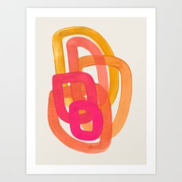 Funky Retro 70's Style Pattern Orange Pink Greindent Striped Circles Mid Century Colorful Pop Art Kunstdrucke | Pattern, Painting, Striped, Watercolor, Retro, Funky, Ink, Colorful, Popart, Pink 