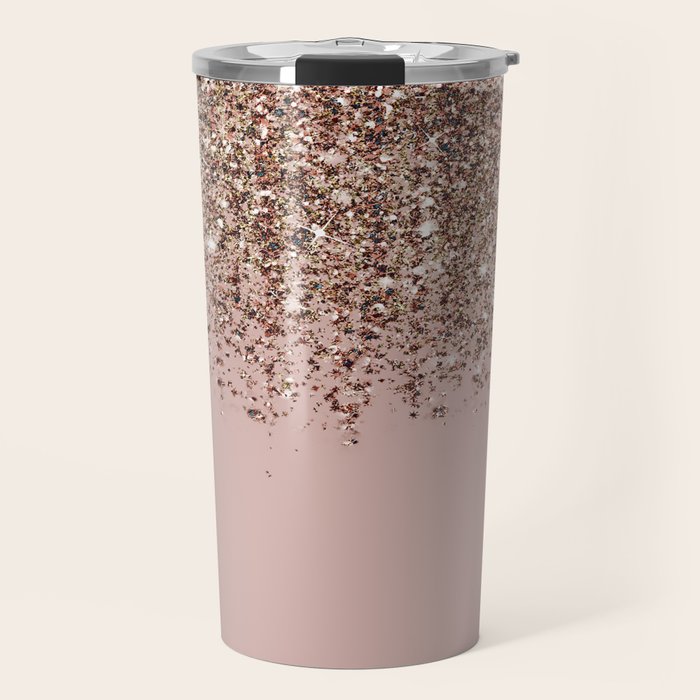 Blush Pink Rose Gold Bronze Cascading Glitter Travel Mug By Christyne Society6