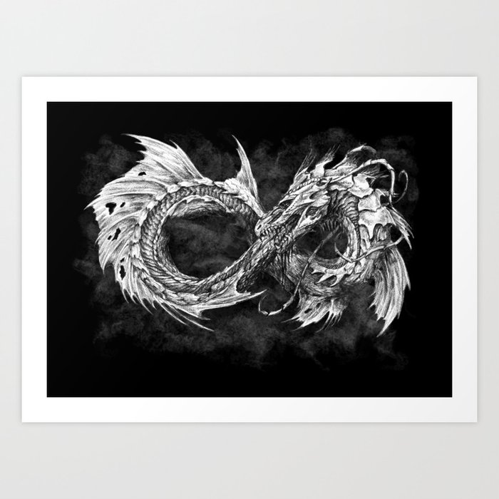 Ouroboros mythical snake on black cloudy background | Pencil Art, Black and  White Art Print by tanyartwork | Society6