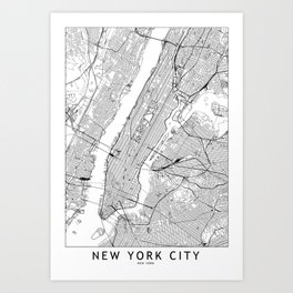 New York City White Map Kunstdrucke | Modern, Roadmap, Citymap, Urban, New York, Simple, Digital, Illustration, Streetmap, Vector 
