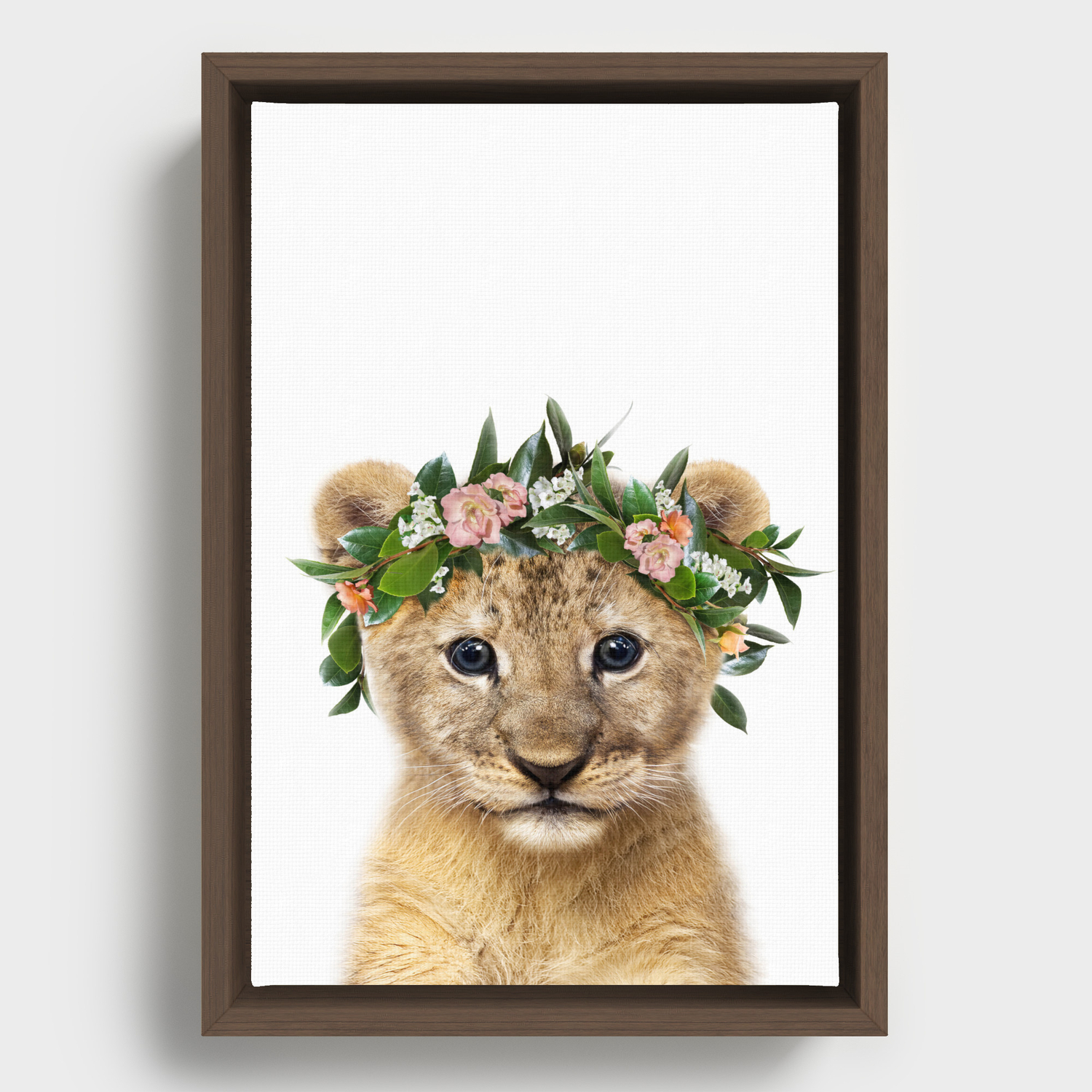 Baby Lion with Flower Crown, Baby Girl, Pink Nursery, Baby Animals Art  Print by Synplus Framed Canvas by synplus | Society6