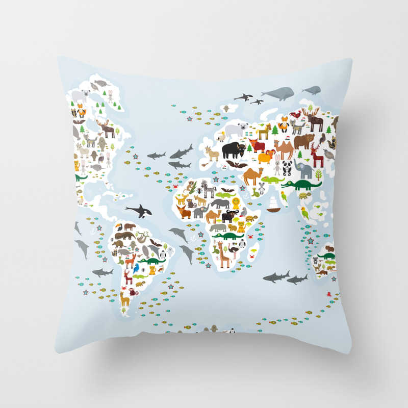 Cartoon animal world map for children and kids, Animals from all over the  world, back to school Throw Pillow by EkaterinaP | Society6