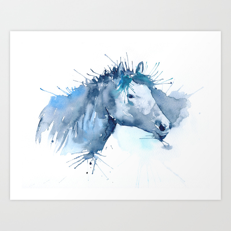 Watercolor Horse Portrait Abstract Paint Splatter Art Print By