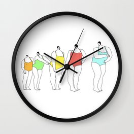 Bathers Wall Clock | Drawing, Bathingsuit, Girlpower, Bodypositive, Swimmers, Love, Fabgirls, Woman, Curated, Digital 