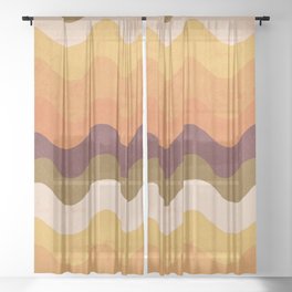 Abstract No.14 Sheer Curtain | Vintage, Retro, Modern, Illustration, 70S, Orange, Warmtones, Stripes, Curated, Earthytones 