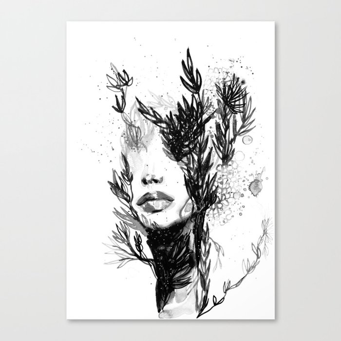 Black N White Women Abstract Face Love Canvas Print By Missnyka92