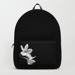 White Flowers Black Background Backpack | Nature, Blackwhite, Watercolor, Minimalist, Photo, Illustration, Modern, Blossom, Whiteflower, Graphicdesign 