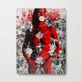 Fire Walks With Her Metal Print | Woman, Vintage, Blood, Collage, Erotic, Nude, Popart, Flowers, Bondage, Fetish 