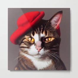 Jack - Cat with a French beret #5 Metal Print | Redhat, Hat, Photo, Englishcat, Animal, Portrait, Cat, Fun, Digital 
