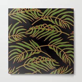 tropical neon fronds Metal Print | Mango, Green, Palmleaves, Tropical, Black, Artdeco, Miamistyle, Graphicdesign, Blackandgreen, Seductive 