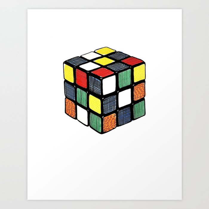 Hand Coloured Rubik S Cube Drawing Art Print By Veronicalamb
