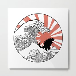 Godzilla Rising Sun The Great Wave  Metal Print | Japanese, Artprints, Japan Rising Sun, Monster, Greatwave, Moive, Ocean, Rising, Sun, Drawing 