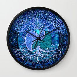 Tree of Life Yin Yang Blue Wall Clock