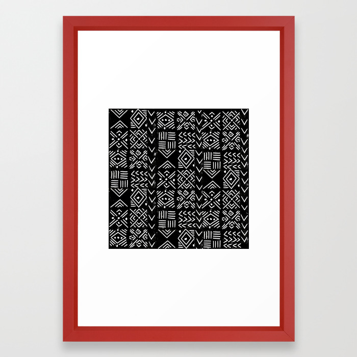 Mudcloth 3 Black And White Minimal Pattern Linocut Print Abstract Framed Art Print By Monoo Society6