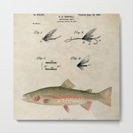 Vintage Rainbow Trout Fly Fishing Lure Patent Game Fish Identification Chart Metal Print | Lure, Floridakeys, Gamefish, Northamerica, Poster, Lakemichigan, Trout, Greatlakes, Freshwater, Bass 