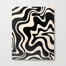 Retro Liquid Swirl Abstract in Black and Almond Cream  Metal Print | 80S, Modern, Trippy, Trendy, Abstract, Monochrome, Digital, Cool, Kierkegaard Design, Black 