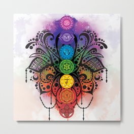 Chakra Dreams Metal Print | Watercolor, Graphicdesign, Penandink, Mendala, Lotus, Rainbows, Sevenchakras, Blackandwhite, Dream, Chakras 