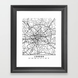 LONDON ENGLAND BLACK CITY STREET MAP ART Gerahmter Kunstdruck