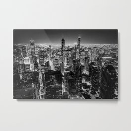 Chicago Skyline at Night Metal Print | Urban, Skyline, Windycity, Black and White, Blackandwhite, Blackwhiteskyline, City, Nighttime, Night, Chi Town 