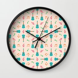 Acoustic Guitar And Music Notes Pattern Wall Clock