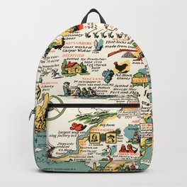 1935 Vintage Pictorial Map of New Jersey Backpack | Newark, Drawing, Newjersey, Newengland, Edison, Antique, Map, Eastcoast, Newyork, Usa 