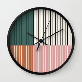 Color Block Line Abstract V Wall Clock | Mid Century Modern, Geometric, Curated, Modern, Green, Line, Stripes, Colorful, Nature, Pattern 