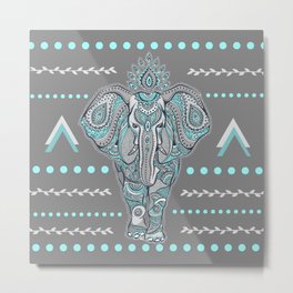 Boho Elephant , Gray Turquoise Metal Print | Turquoise, Graphicdesign, Gray, Elephant, India, Boho, Tribal 