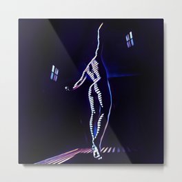 7104s-MM_2026 in Blue Dancing Figure Striped Abstract Nude Woman Metal Print | Meganmorse, Bluenude, Artmodel, Zebrastriped, Surreal, Detroitmodel, Abstractfigure, Chrismaher, Graphicdesign, Fineartnude 
