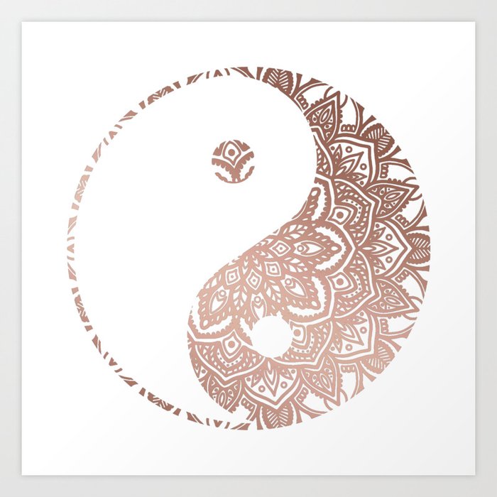 Rose Gold Yin Yang Mandala Art Print By Halycyoniandesign Society6