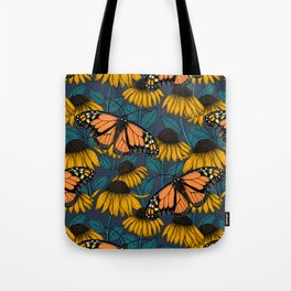 Monarch butterfly on yellow coneflowers  Tote Bag