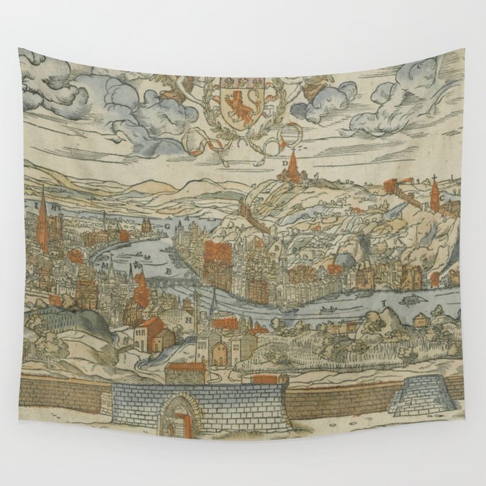 Vintage Pictorial Map of Lyon France (1555) Wall Tapestry by BravuraMedia  Society6