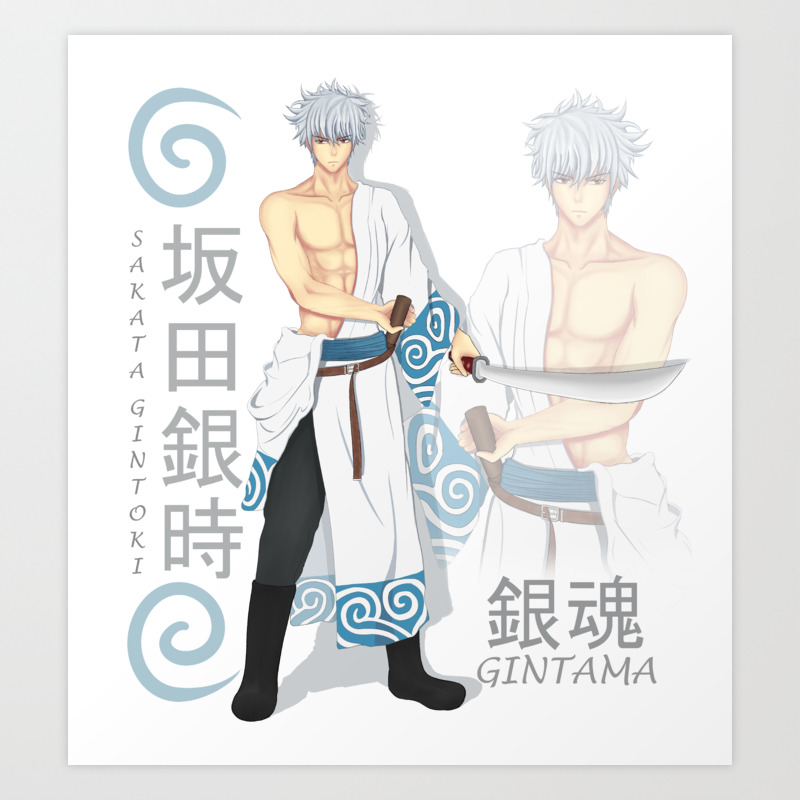 Get Wallpaper Gintama Sakata Gintoki Blue White Art Print By Willykei Society6 Free HD