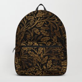 Acorns and oak leaves design (1880) by William Morris Gold On Black Backpack | Antique, Pattern, Forest, Cottagecore, Victorian, Bohemian, Homedecor, Vintage, Painting, Luxury 